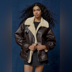 BDG Vegan Leather Oversized Aviator Jacket Size Medium‎ Brown Women’s
